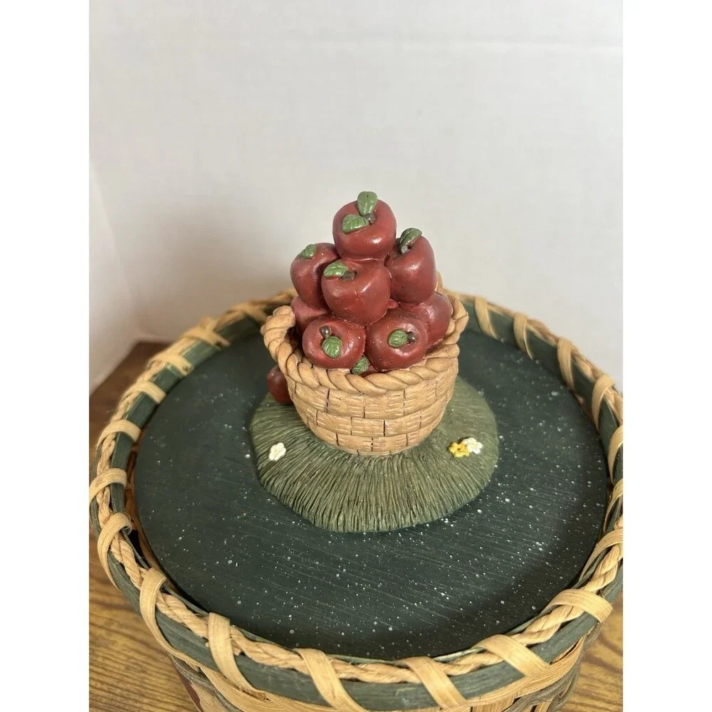 Vintage Apple Basket Cookie Jar Canister Woven Wood Country Cottage Decor Box
